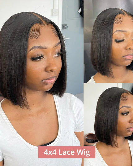 Bone Straight Short Bob Wig – 250% Density Glueless Peruvian Human Hair Lace Front Wig