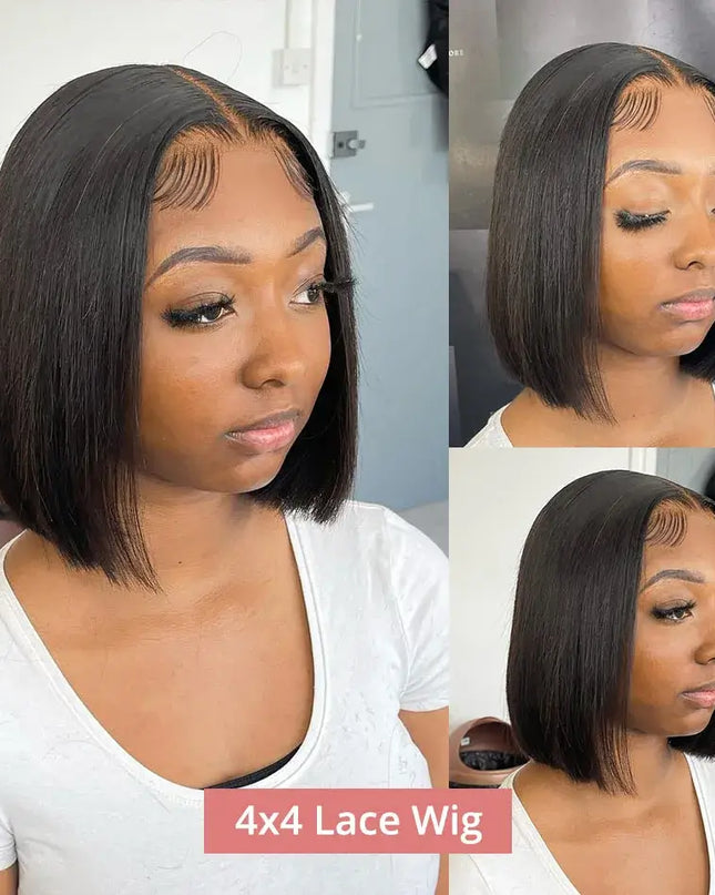 Bone Straight Short Bob Wig – 250% Density Glueless Peruvian Human Hair Lace Front Wig