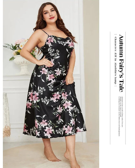 XL-5XL Sexy Satin Nightdress