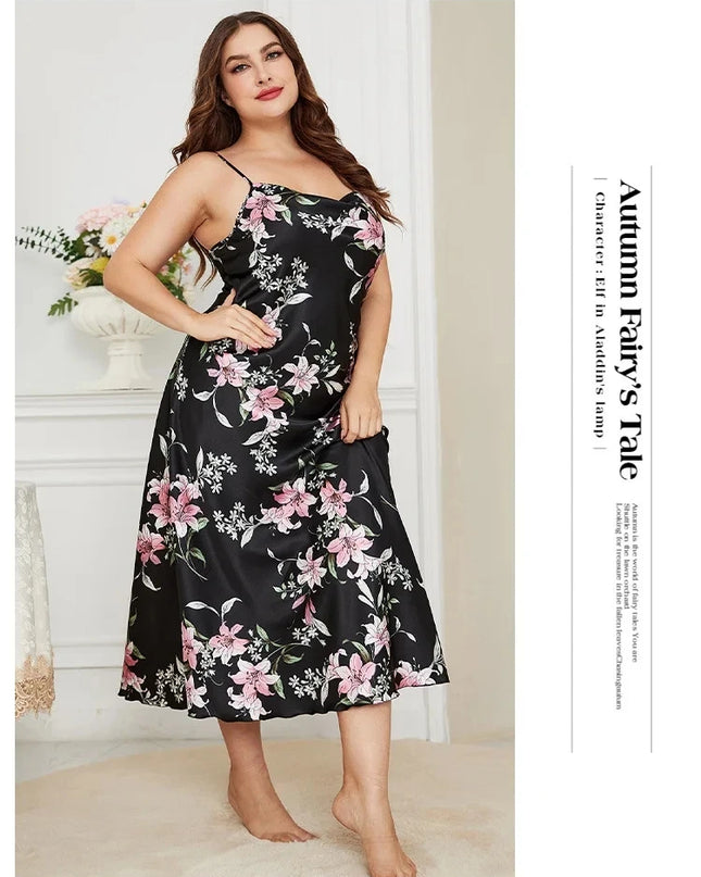 XL-5XL Sexy Satin Nightdress