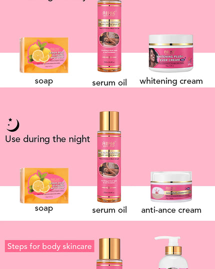 AILKE OEM Smooth Brightening AHA Dark Spots Removal, Skin Whitening Anti Wrinkle Skin Care Set