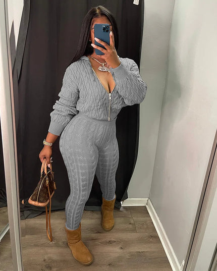 Women's Knit Hooded Sweater and Pants 2-Piece Set | Fall Winter Loungewear Outfit