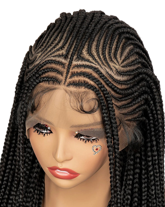 Mannequin head with braided hair styled in box braids, featuring the brand 'Ultimate Braids'.