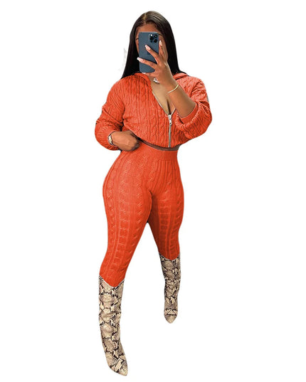 Women's Knit Hooded Sweater and Pants 2-Piece Set | Fall Winter Loungewear Outfit