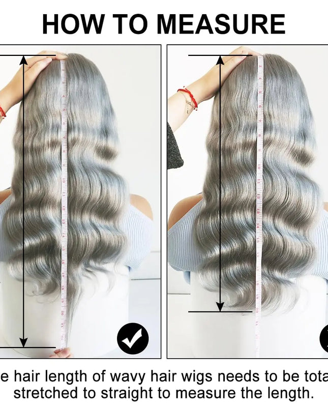 Instructions on how to measure the length of wavy hair wigs with a ruler.