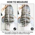 Instructions on how to measure the length of wavy hair wigs with a ruler.
