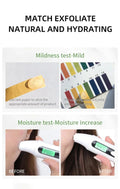 Product testing for exfoliation with pH test paper and digital device on skin.