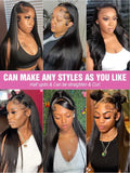 Collage of women showcasing versatile hairstyles with a 200 density HD lace wig, including half updos and straightened looks.