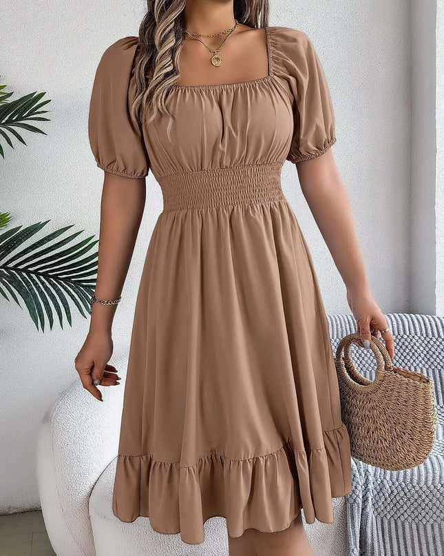 Women’s Summer Casual Square Neck Ruffle Midi Dress