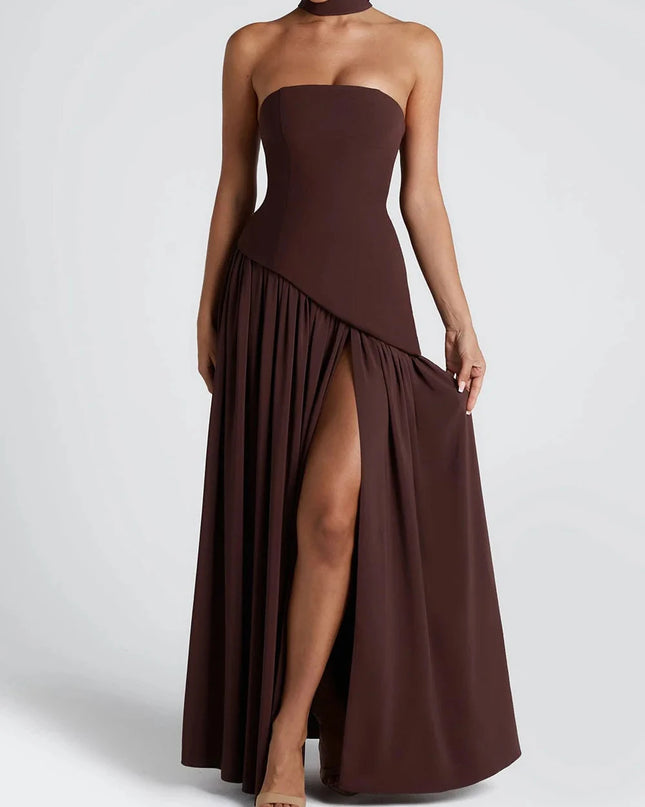 2025 Summer Strapless Satin Backless Pleated Long Dress