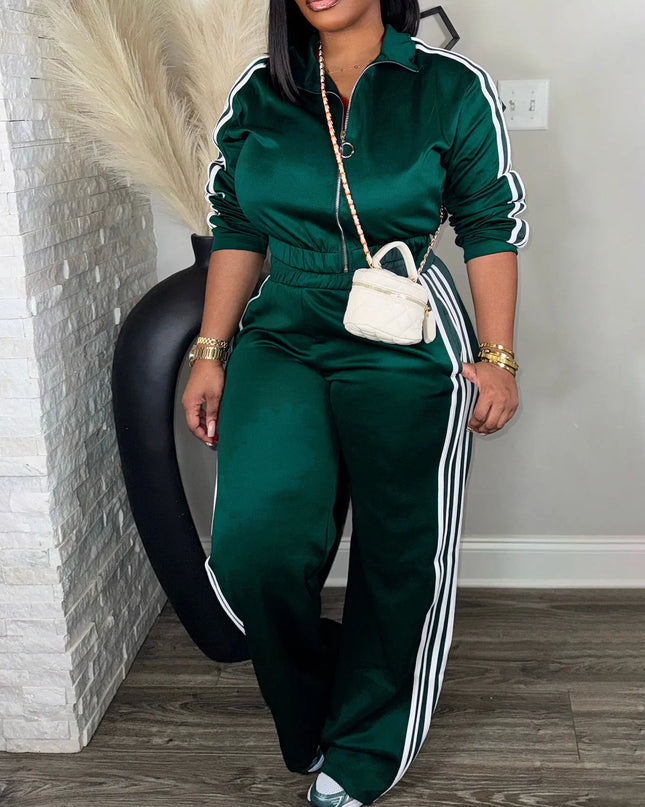 Women's 2-Piece Zip-Up Tracksuit Set – Side Stripe Outfit