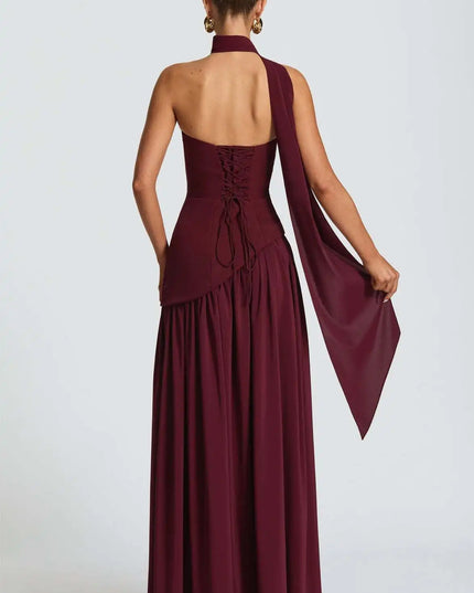 2025 Summer Strapless Satin Backless Pleated Long Dress