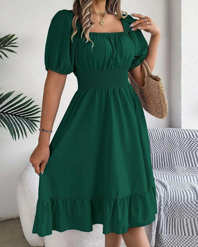 Women’s Summer Casual Square Neck Ruffle Midi Dress