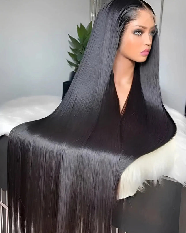 40 inch straight human hair wig displayed with sleek styling and a light background.