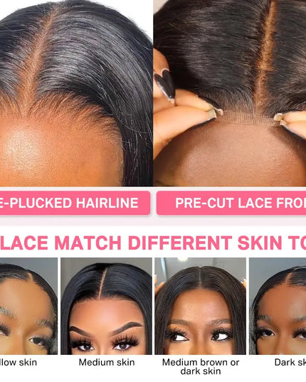 Wear & Go Glueless Bob Wig – Short Straight Human Hair Lace Closure Wig for Beginners