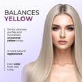 Female model with smooth, blonde hair showcasing benefits of Karseell Purple Hair Mask for neutralizing yellow tones.