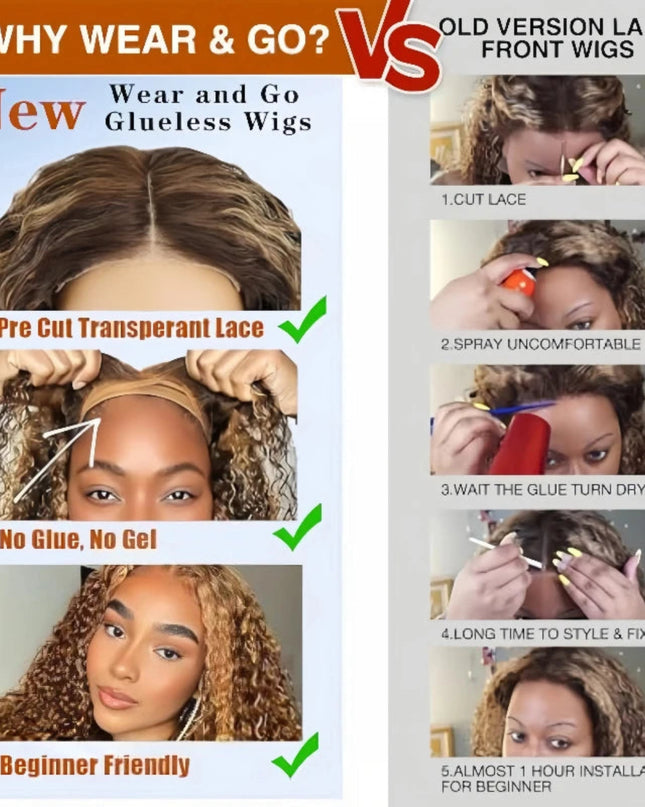 Deep wave bob wig human hair comparison of glueless wigs vs old lace front options.