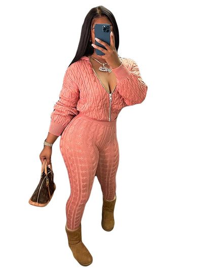 Women's Knit Hooded Sweater and Pants 2-Piece Set | Fall Winter Loungewear Outfit