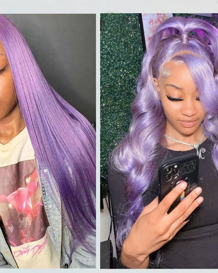 Collage of a woman with purple hair styled in different ways, featuring the brand 'SmaVida'.