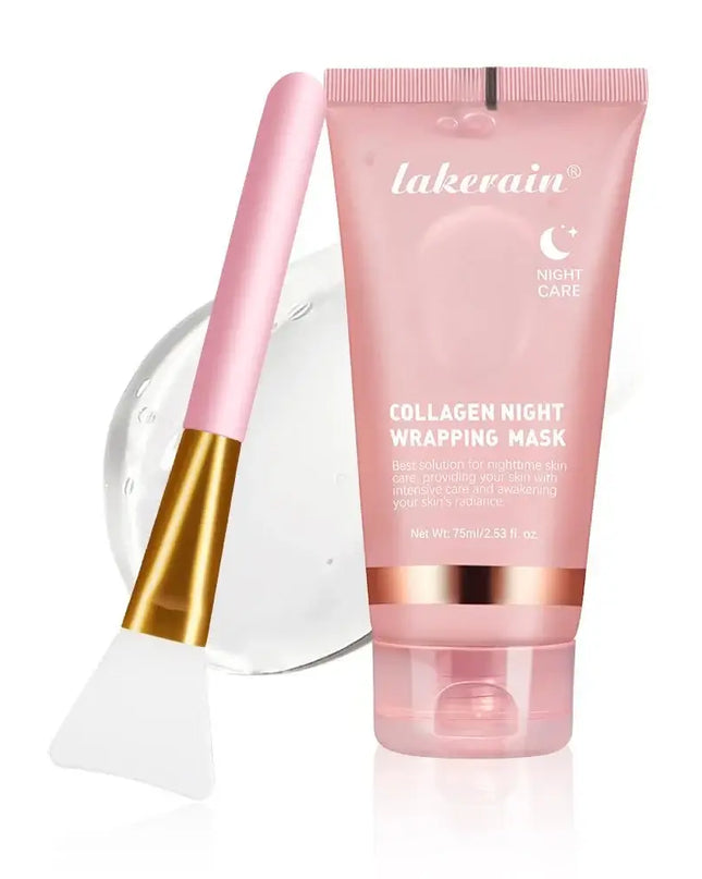 Collagen Night Wrapping Mask by Lakerain with applicator; hydrating overnight facial treatment for glowing skin.