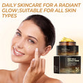 Woman applying Vitamin C capsule cream for radiant skin; suitable for all skin types, showcasing hydration and glow.
