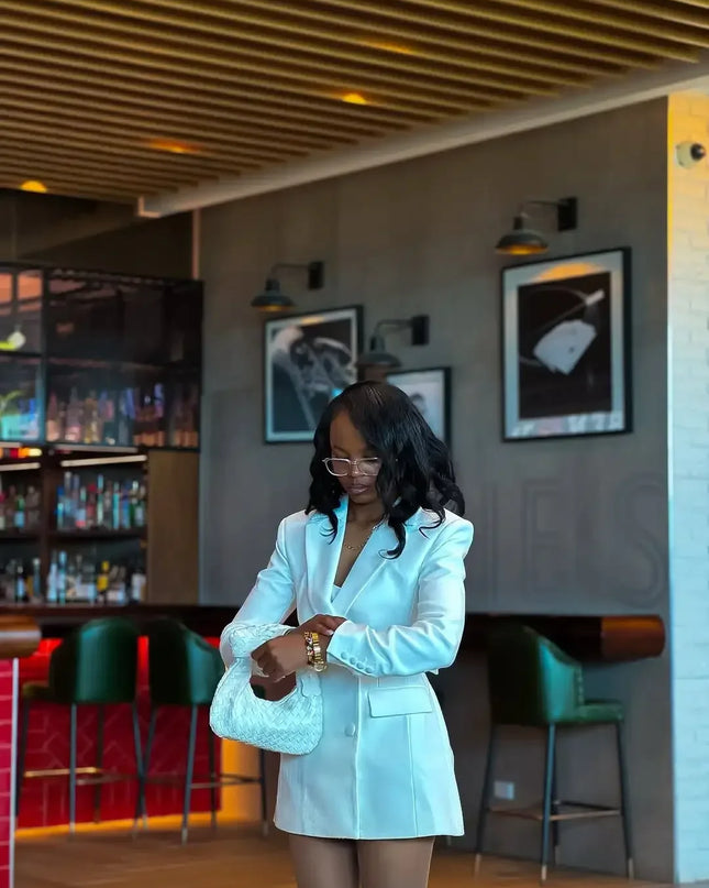 2025 Deep V-Neck Double-Breasted Mini Dress