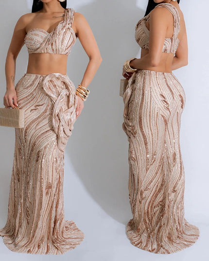 One-Shoulder Sequin Evening Dress – Elegant Summer Style