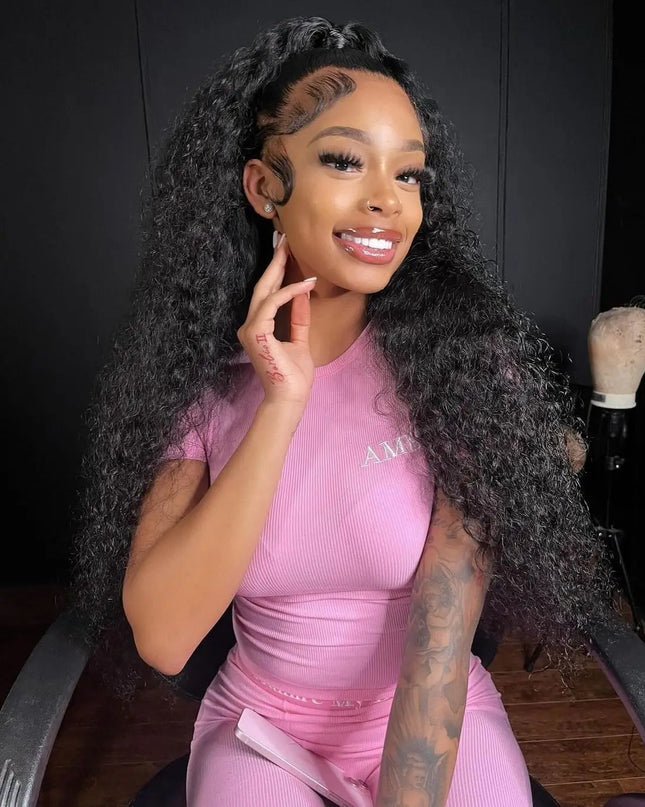 Snwprin 360 HD Full Lace Curly Human Hair Wig – 30 Inch Deep Wave Glueless Preplucked Frontal