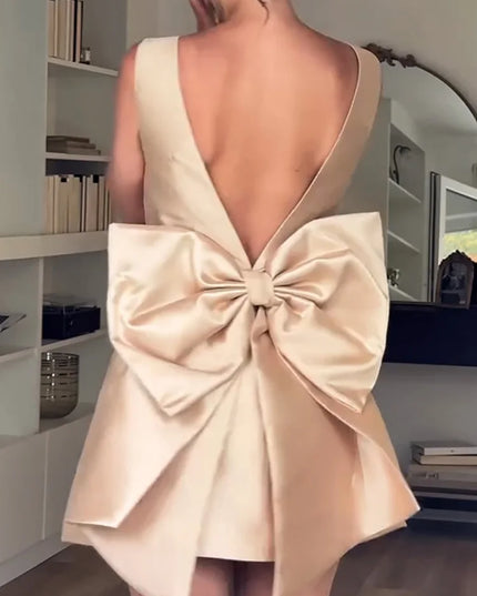 Summer Backless Bow Patchwork Sleeveless Mini Dress