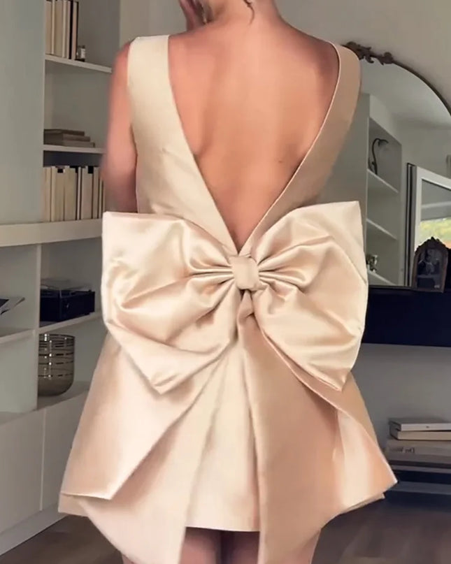 Summer Backless Bow Patchwork Sleeveless Mini Dress