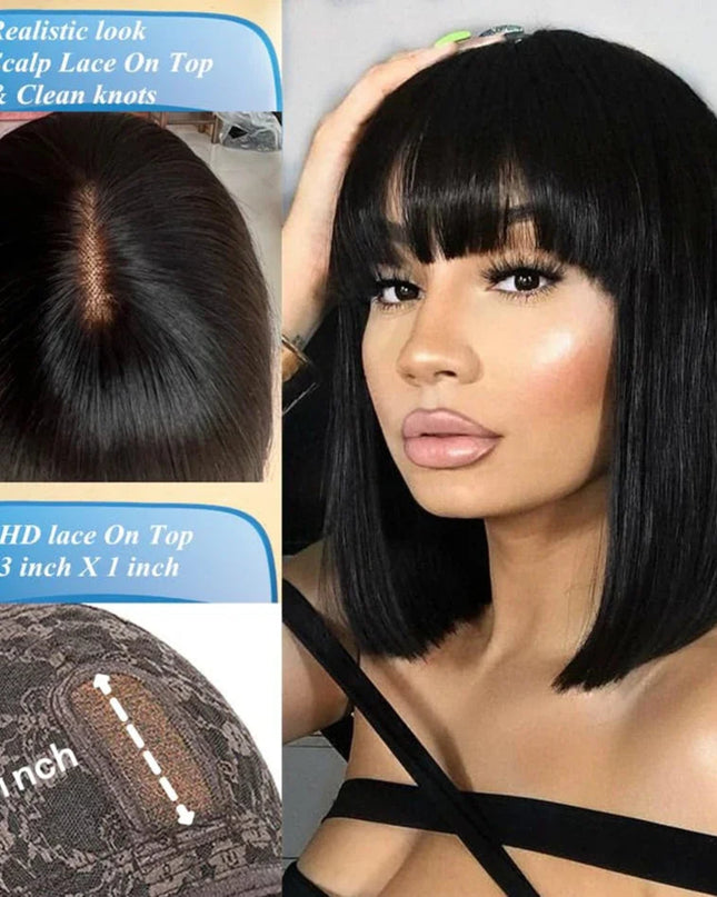 Woman with styled hair, close-up of hairline, and lace front wig cap.