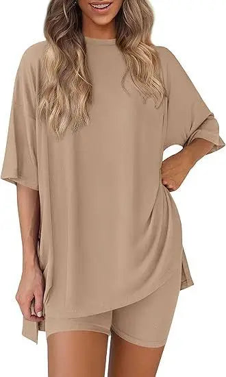 Women's Casual Loose Solid Color Short Sleeve Shorts Set with Pockets | Two Piece Loungewear Outfit 2025
