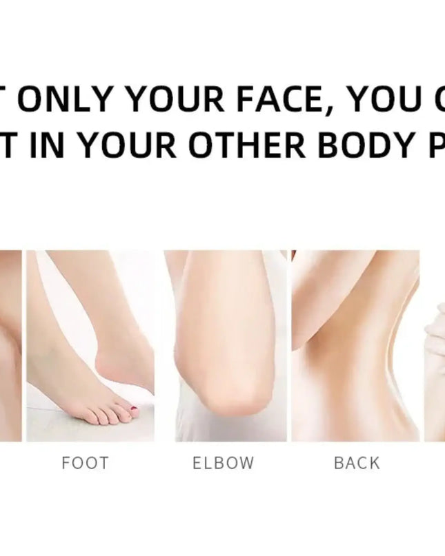 Advertisement showing body parts with text 'Not only your face, you can use it in your other body parts'.