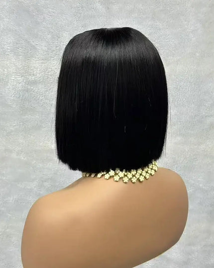 2x6 straight lace bob wig showing sleek black hair with a short bob cut, highlighting the 180 density human hair bob wig.