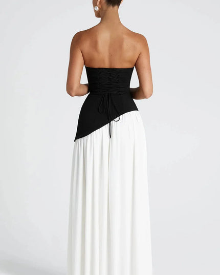 2025 Summer Strapless Satin Backless Pleated Long Dress