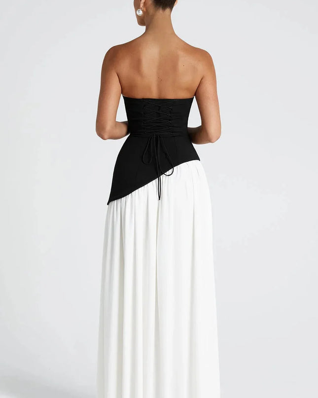 2025 Summer Strapless Satin Backless Pleated Long Dress