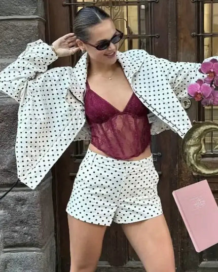 HXAO Polka Dot Bomber Jacket Women's Jackets Demi-Season Oversized Long Sleeve Top Outerwear Aviator Plus Size Zip Up Crop Coats