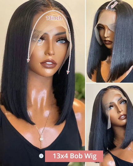 Bone Straight Short Bob Wig – 250% Density Glueless Peruvian Human Hair Lace Front Wig
