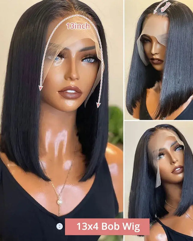 Bone Straight Short Bob Wig – 250% Density Glueless Peruvian Human Hair Lace Front Wig
