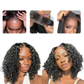Promotional image of a glueless wig with text and before-and-after comparisons.