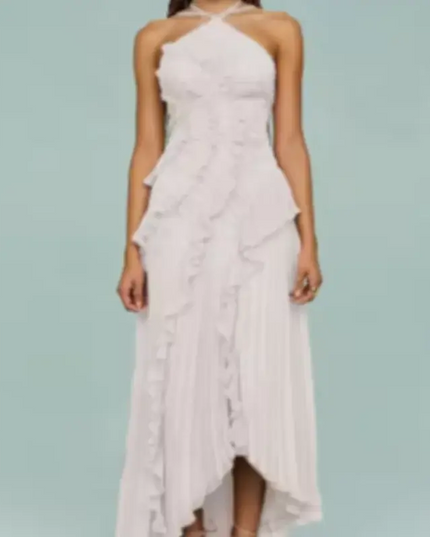 Gown Neck Strap Irregular Long Dress For Women Ruffle Sleeveless High Waist Backless Dresses 2025 New Summer Elegant Party Y2k