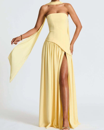 2025 Summer Strapless Satin Backless Pleated Long Dress