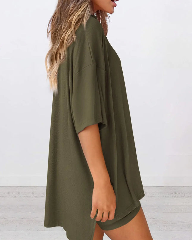 Women's Casual Loose Solid Color Short Sleeve Shorts Set with Pockets | Two Piece Loungewear Outfit 2025