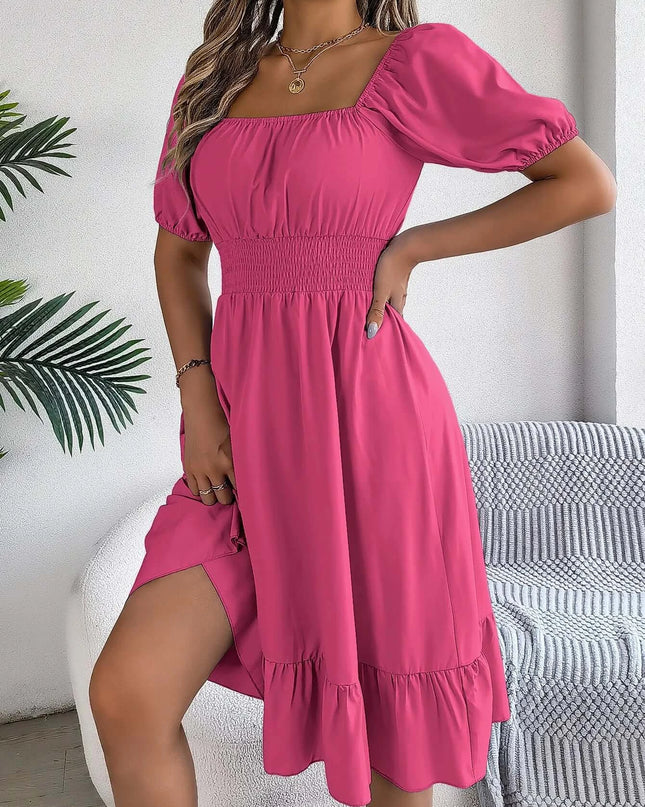 Women’s Summer Casual Square Neck Ruffle Midi Dress