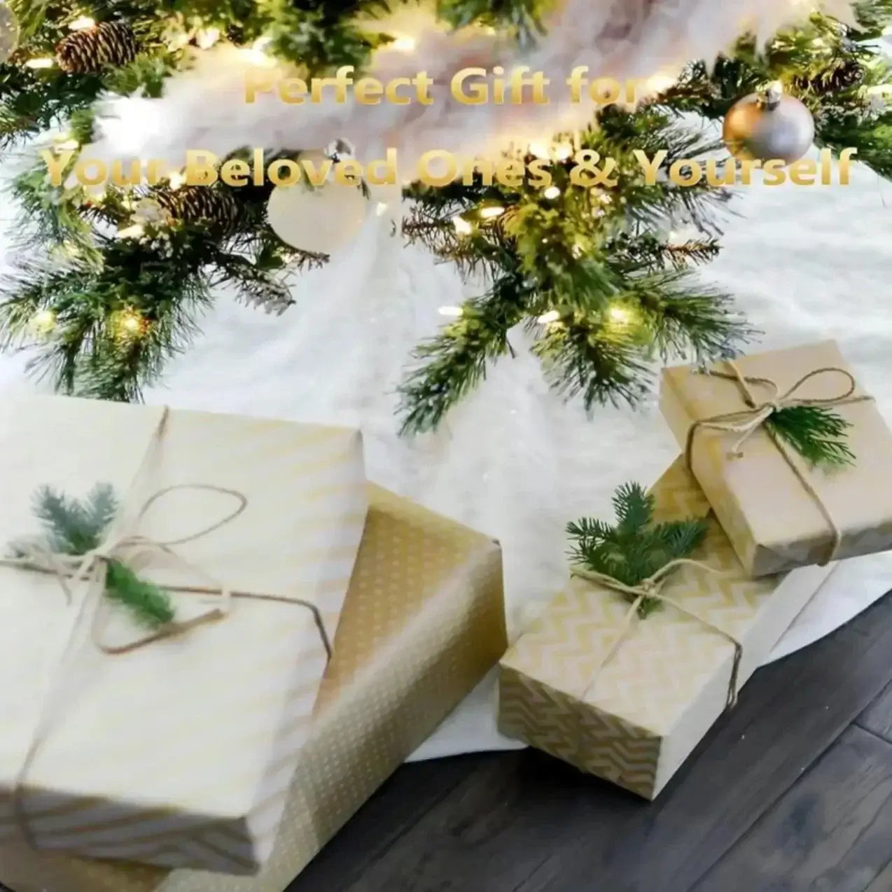 Christmas gifts under a tree with festive decorations, perfect for loved ones and self-care.