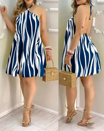 Tropical Print Halter Neck Dress for Spring & Summer