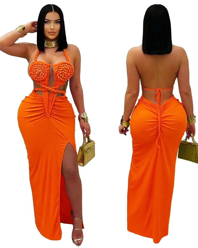 Backless Summer Dress 2025 - Sexy Knitted Halter Neck