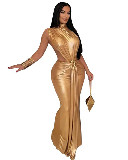 CM.YAYA Women's Gilding Cutout Bodycon Maxi Dress showcasing gilding cutout bodycon maxi dress with elegant details.