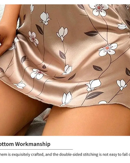 Women's Sleepdress Satin Floral Print Nightdress Comfortable Spaghetti Strap Sleepwear Dress Luxurious Satin Slip Nightdress