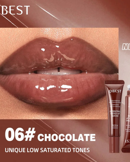 Lipstick with a close-up of lips wearing it, featuring the brand 'QIBEST'.